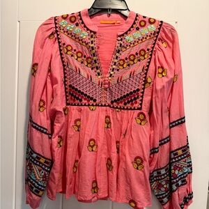 Oliphant Pink Floral Embroidered Blouse